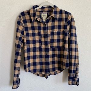 Forever 21 Blue and Tan Gingham Flannel Button Down